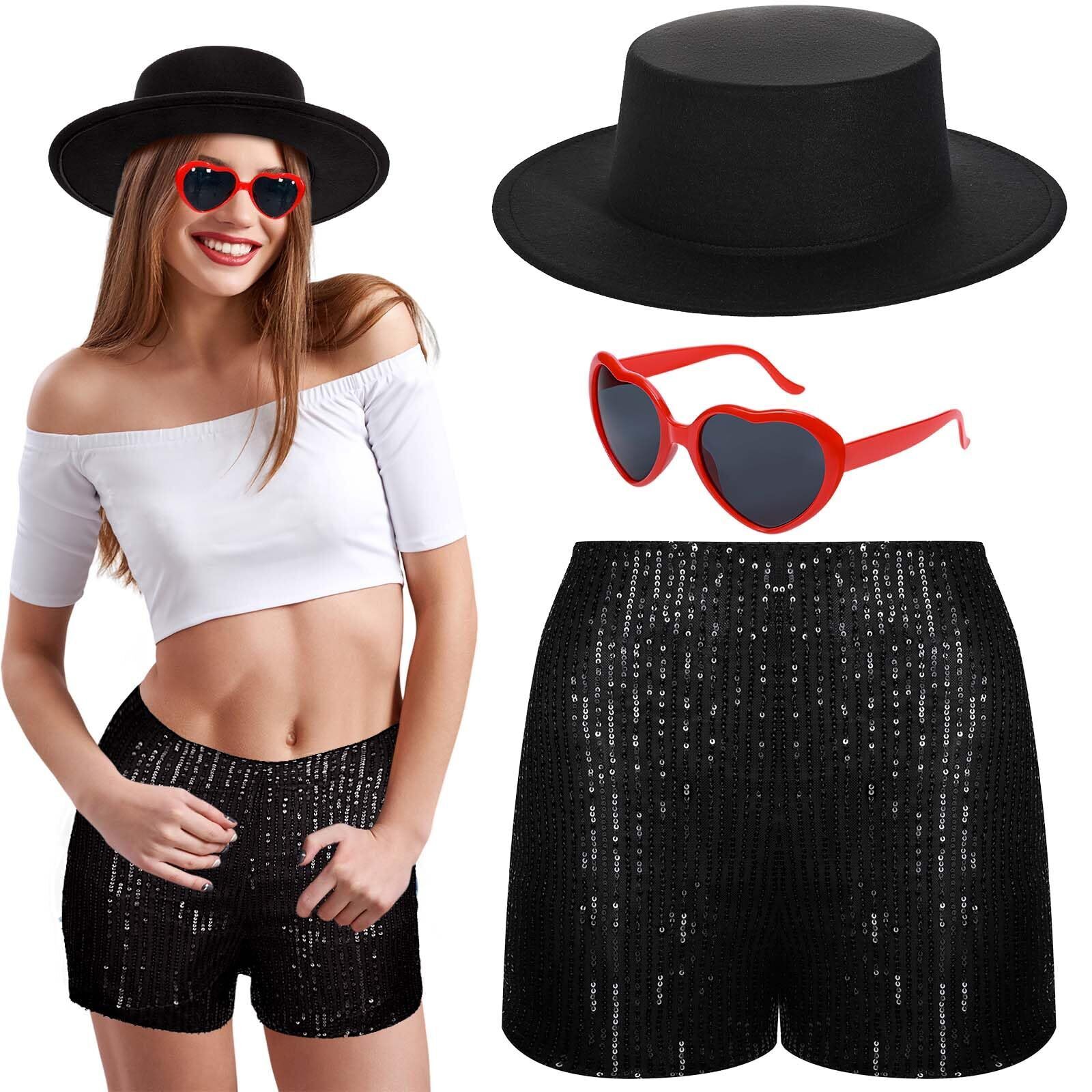 2239 3 Pcs Halloween Singer Costume Black Bowler Hat Heart
